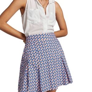 Maeve Anthropologie Pleated Mini Skirt Size 14 White Blue Orange Black